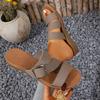 Summer open toed metal belt buckle flat bottomed comfortable beach sandals