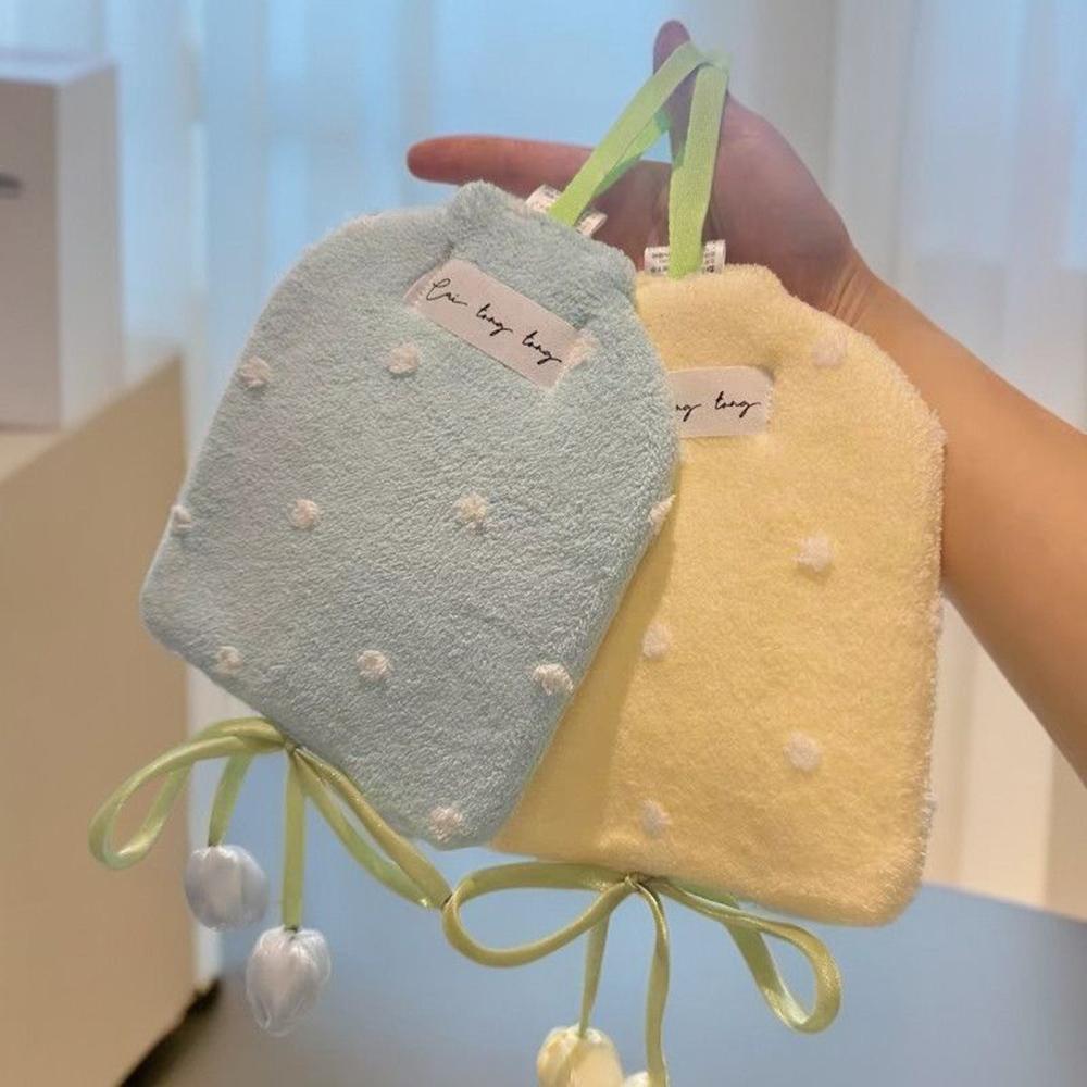 Simple Tulip Polka Dot Hand Towel Hanging Cute Bathroom Absorbent Towel Kitchen Coral Velvet Quick-drying INS Style Handkerchief