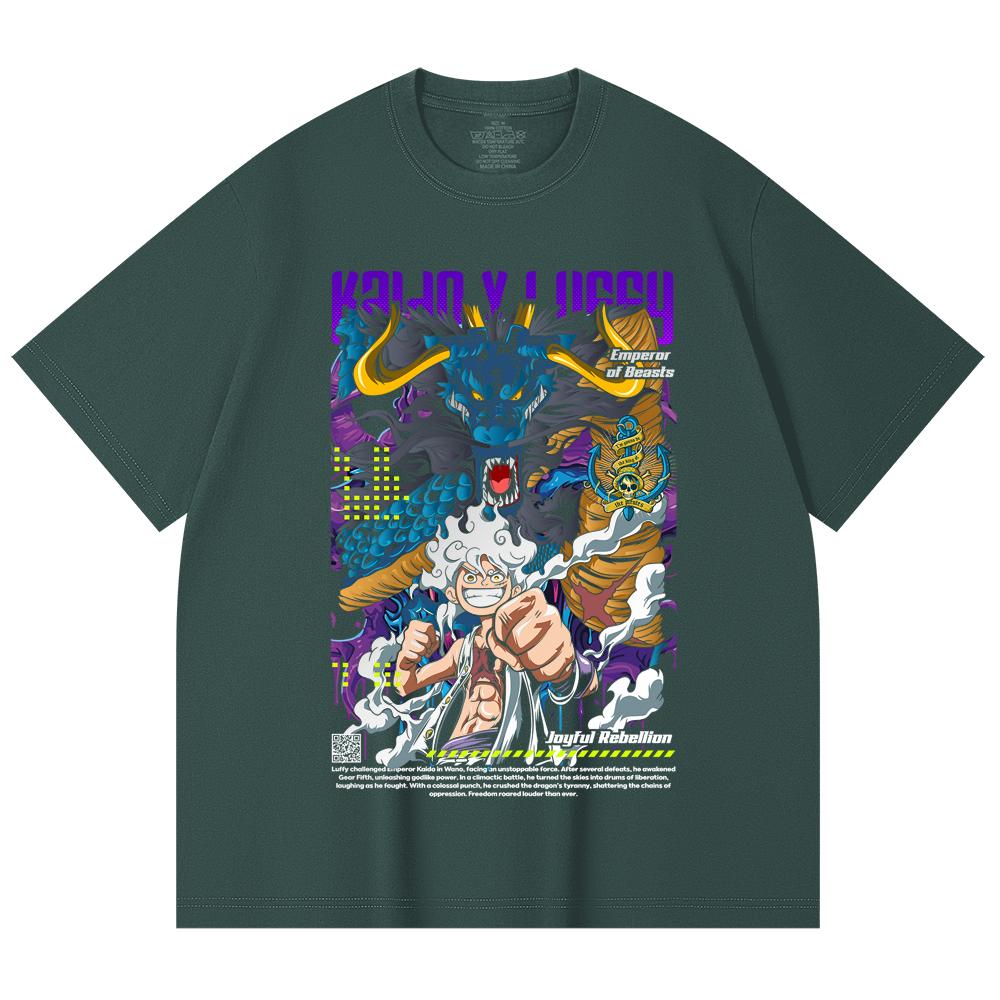 T-shirt Unisex Pesante 100% Cotone 230 g/m² Pezzo Unico Stampa V35 Luffy Kaido