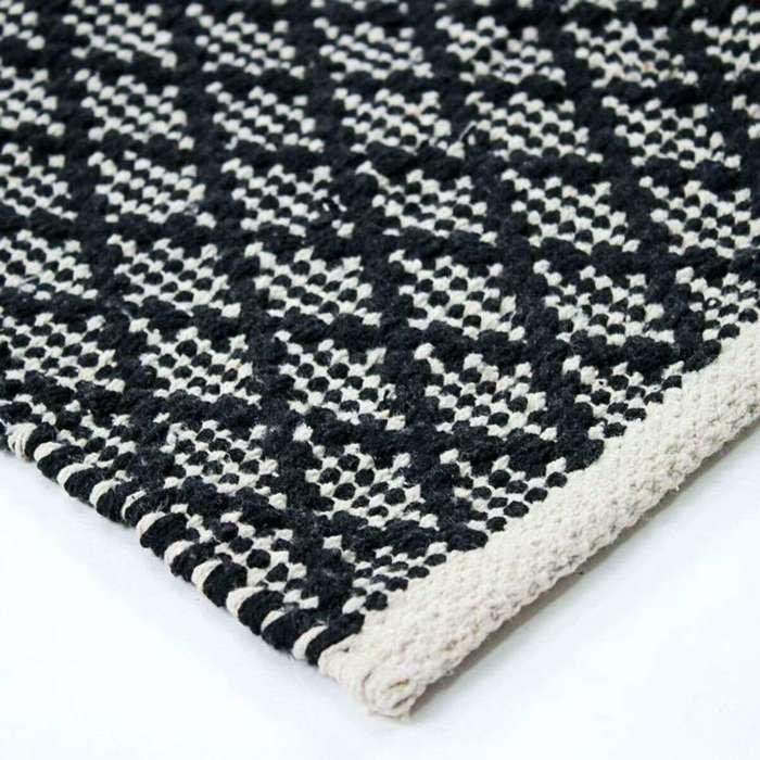 Living Room Rug In White/ecru-black Cotton 190x290