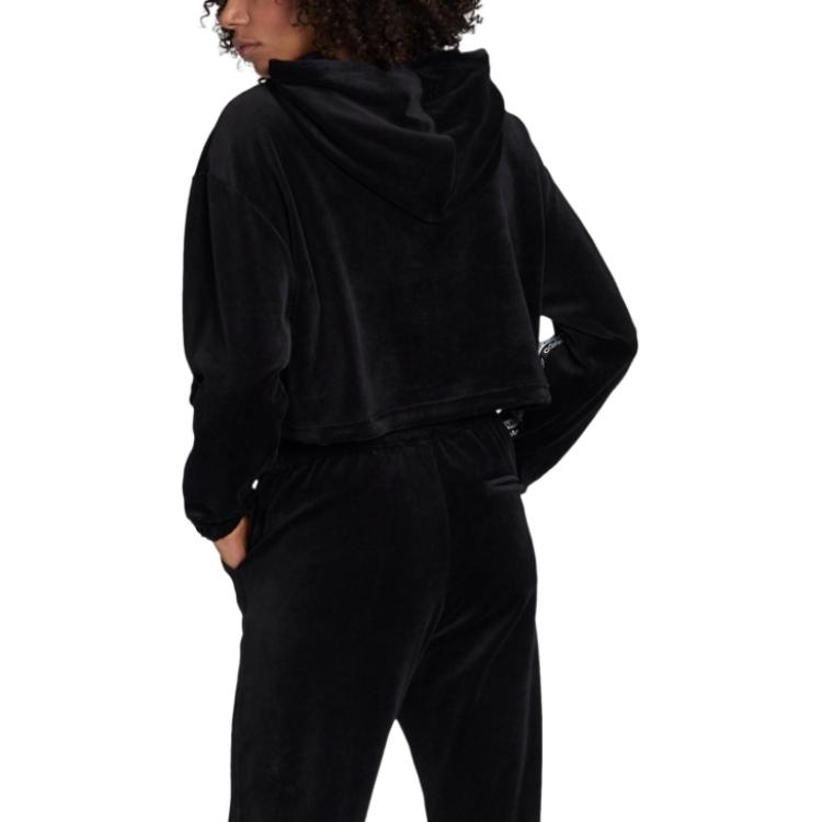 adidas Originals Clover Logo Print Cropped Hoodie Women Tops Black GI1117