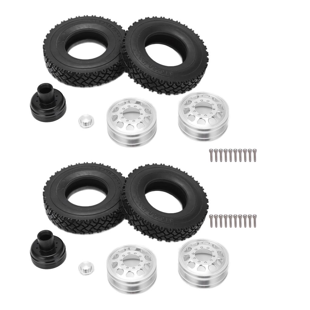 2pcs RC Aluminum Alloy Rear Wheel Hub Rims with Rubber Tires for Tamiya 1 14 Tractor Dump Truck TrailerBlack