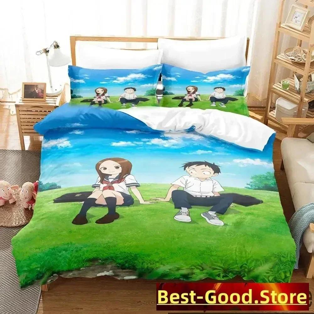 Teasing Master Takagi-San Bedding Set Printed With Pillowcase Bed Duvet Cover Soft Queen King Size Bedclothes Home Boys Adult