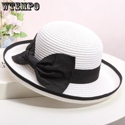 Summer Women's Straw Hat Korean Edition Curled Edge Elegant Bow Fisherman's Hat Travel Sunscreen Sunshade Hat