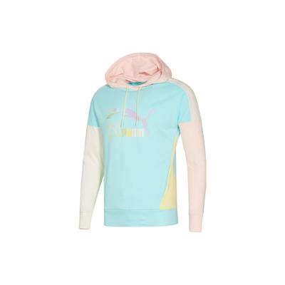 Puma Florida Letter Logo Print Barevný Blok Stahovací Mikina s Kapucí Unisex Mikiny Světle Modrá 534005-62