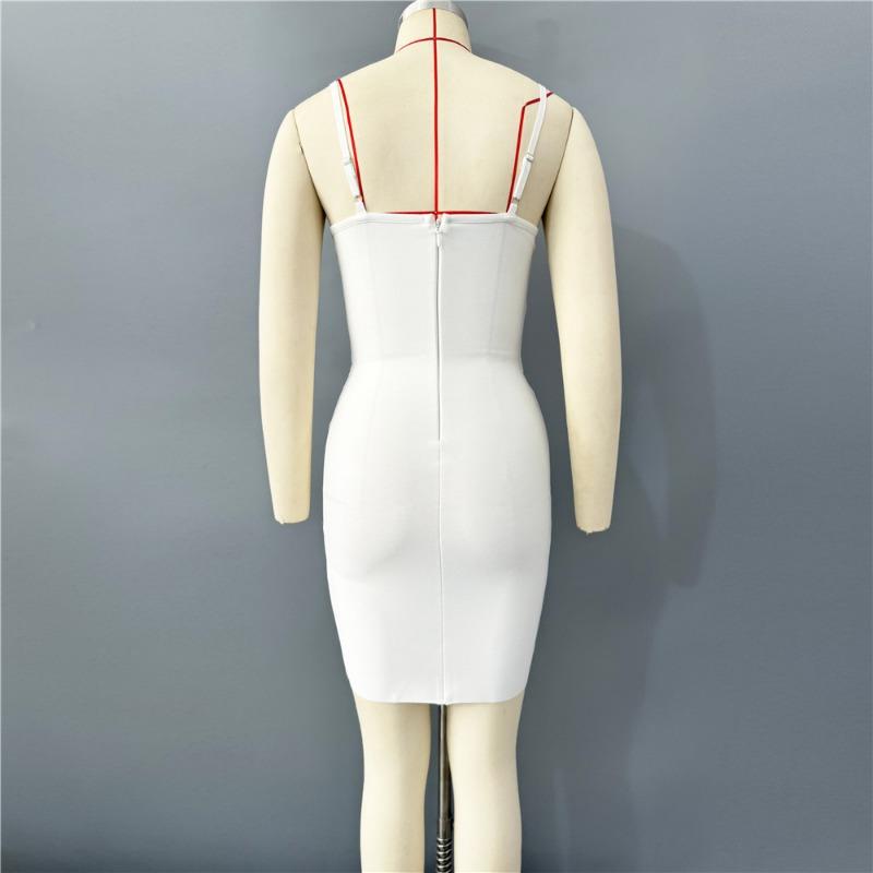 New Bandage Dress Suspender White Sexy Mesh Tight Niche Diamond-encrusted Mini Hip Skirt Women