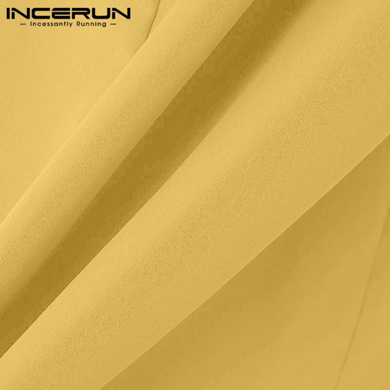 INCERUN Pánská košile s výstřihem do V vpředu s překříženými knoflíky Jednobarevné topy se stuhou s dlouhým rukávem