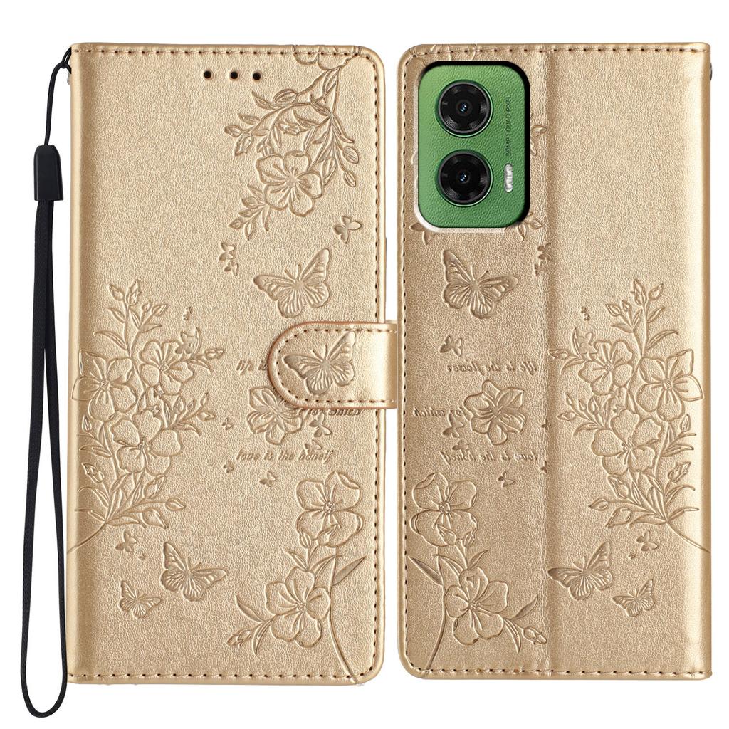 For Motorola Moto G35 5G Wallet Phone Case Butterfly Floral Imprint Leather Flip Cover