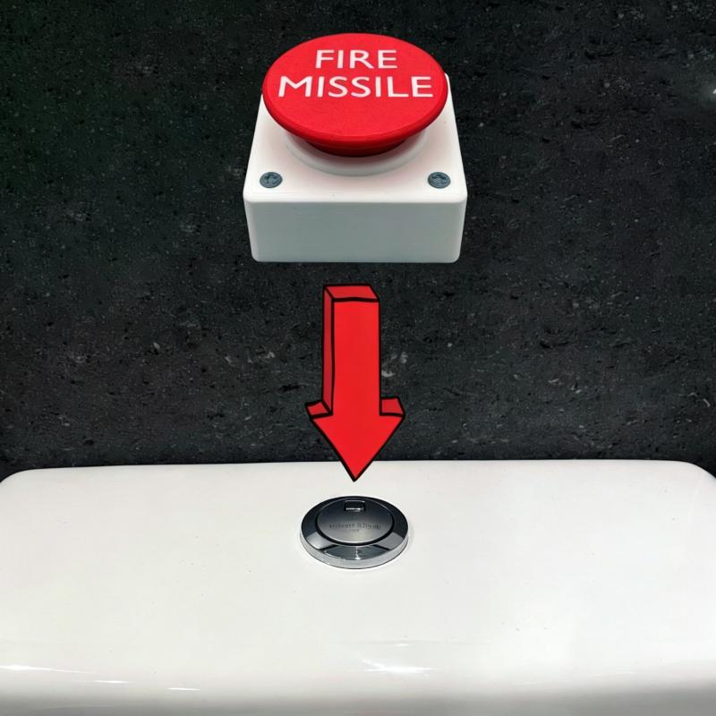 1Pcs 3D Printed Fire Missile Toilet Button Extender – Durable Plastic, No-Drill, Classic Design, Bathroom Upgrade