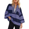 Women's Oversized Striped Shirt Half Zip Sweatshirt Patchwork V Neck Top Casual Loose Pullover