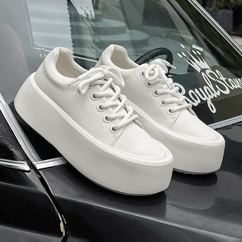 Niche flow design ins thick-soled heightening board shoes little white shoes bread muffin shoes 25542 white-J