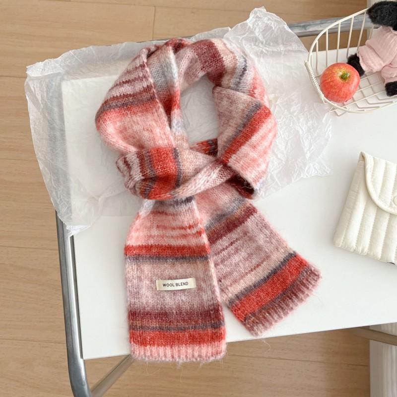 Cozy Knit Scarf Women Winter Warmth Creamy Pastel Color Block Style Soft Wool-Like Neck Wrap