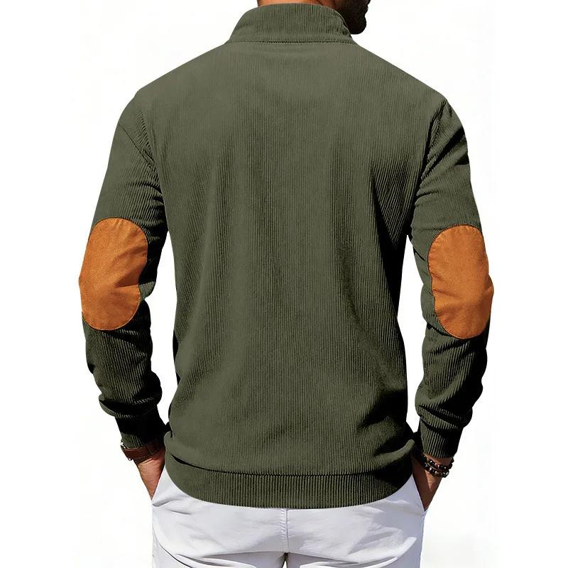 American Style Loose Sweatshirts Spring Autumn Men's Vintage Corduroy Stand-Up Collar Contrast Patchwork Casual Long-Sleeved Sweatshirt