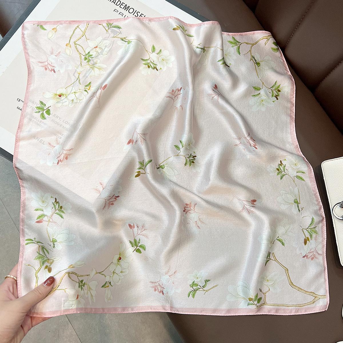 

100% Silk Scarf Neck Kerchief Foulard Female Bandana Scarves for Women Hijab Tie Shawl Wraps Square Neckerchief Popular Real Silk 53x53cm