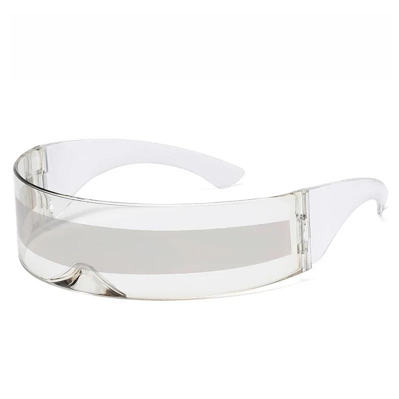 Cyberpunk Goggles Futuristic Party Glasses One Piece Wrap Around Silver Mirror Sunglasses Women Men Sunnies Shades Sun Glasses