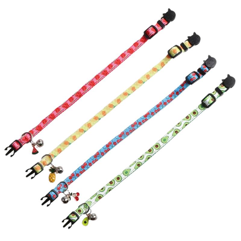 Cute Pet Cat Collars With Moon Star Pendant Adjustable Puppy Kitten Necklace Fruits Pattern Cats Rabbit Collars With Bells