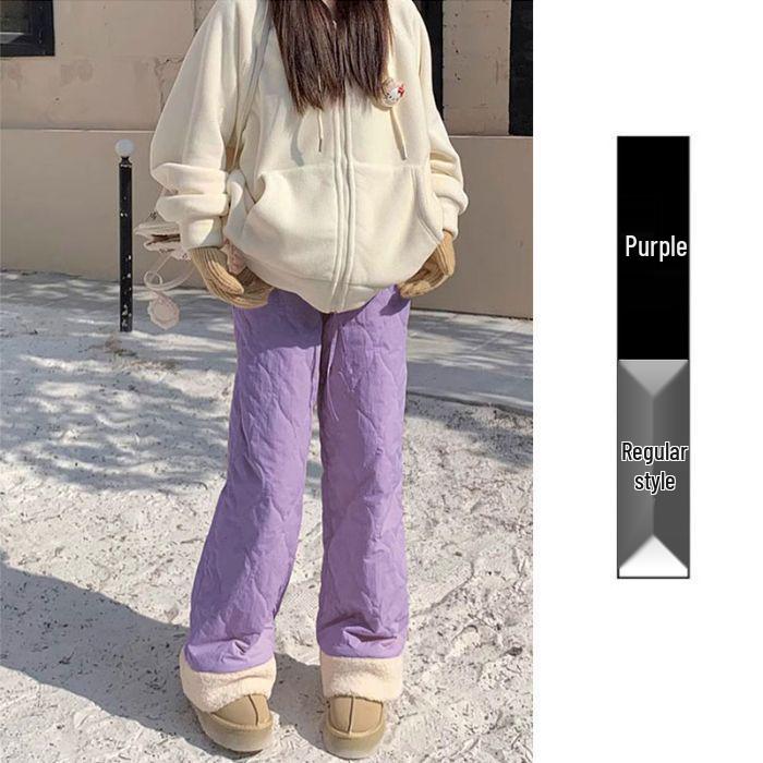 Pink High-Waist Fleece Lined Wide Leg Pants - Warm, Versatile, and Cozy for Autumn and Winter