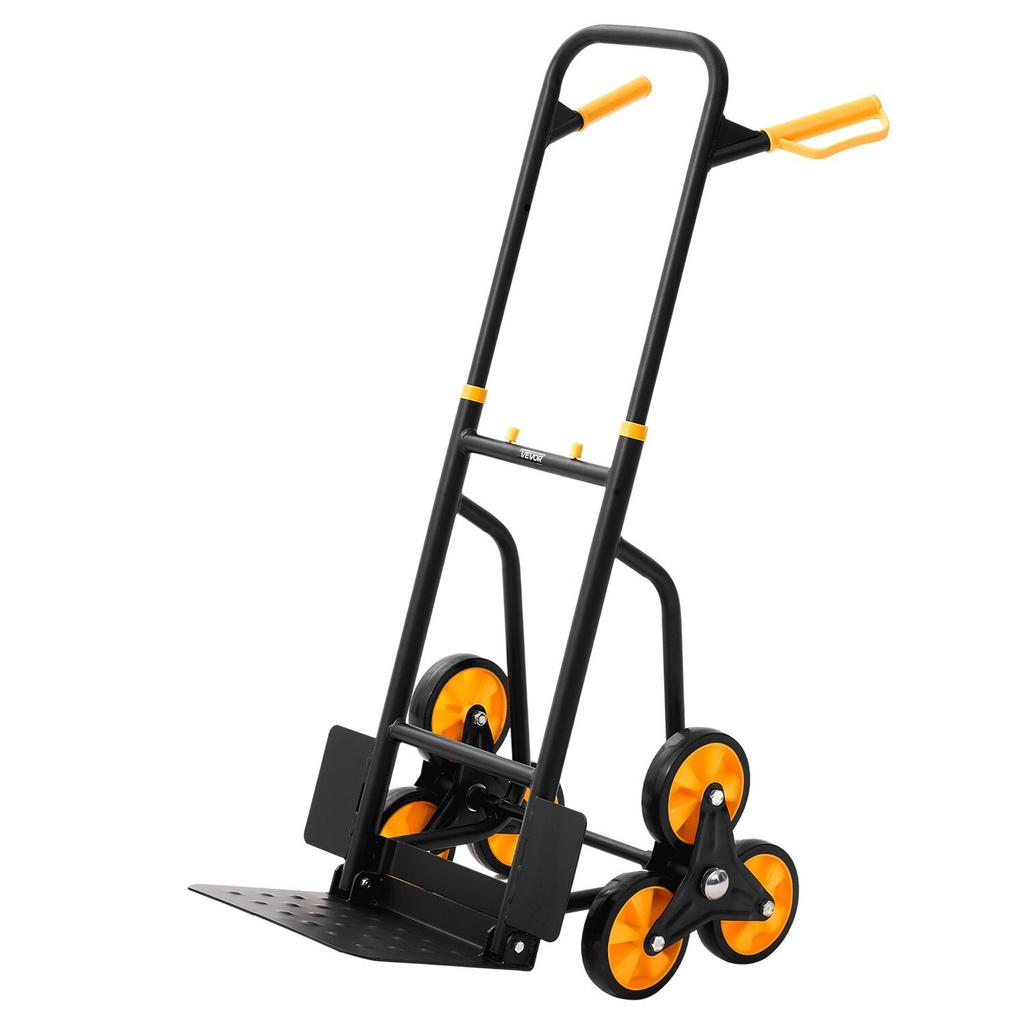 Stair Climbing Cart, 200 kg Stair-Climbing Capacity, Heavy-Duty Folding Trolley Cart with Telescoping Handle, 6 Wheels and 2 Bungee Cords, Stair