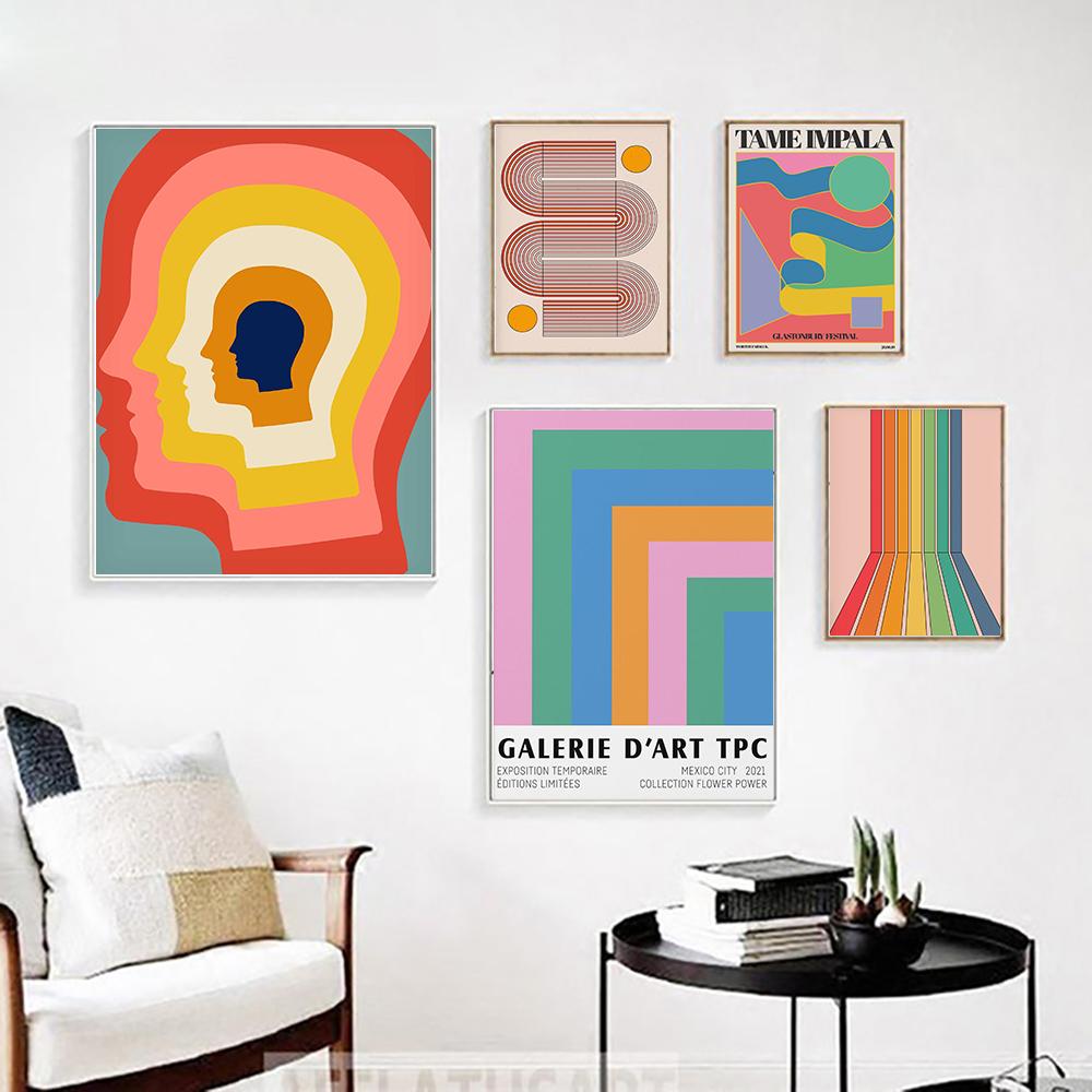 Modern Tame Impala Wave Rainbow Poster Wall Art Print Abstract Color Line Graphic Head Canvas Painting Picture Living Room Decor