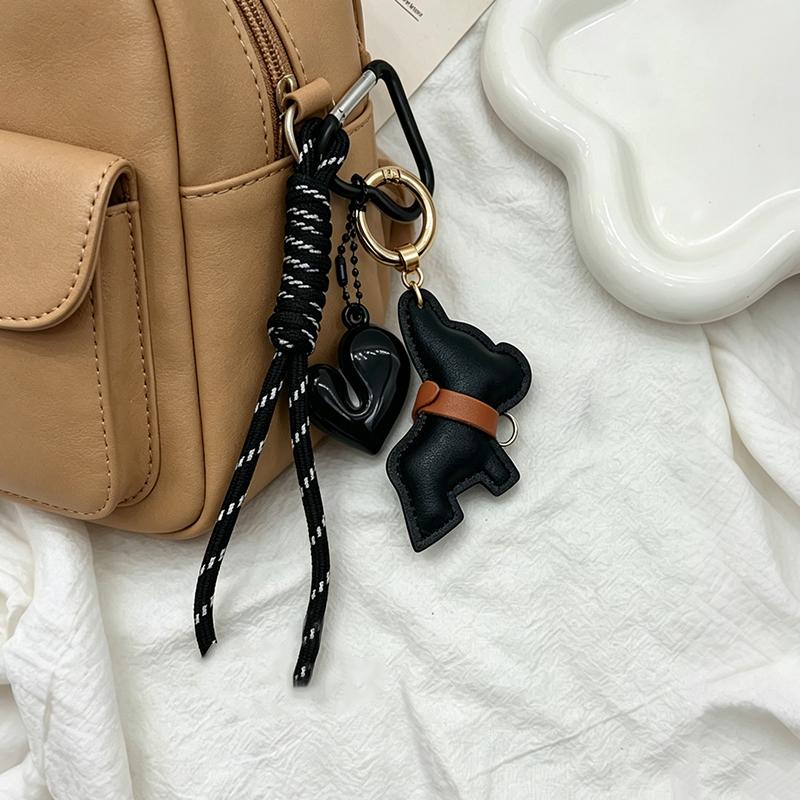 Yogodlns New Leather French Bulldog Pendant Heart Braided Rope Pendant Personalized Bag Pendant Accessories