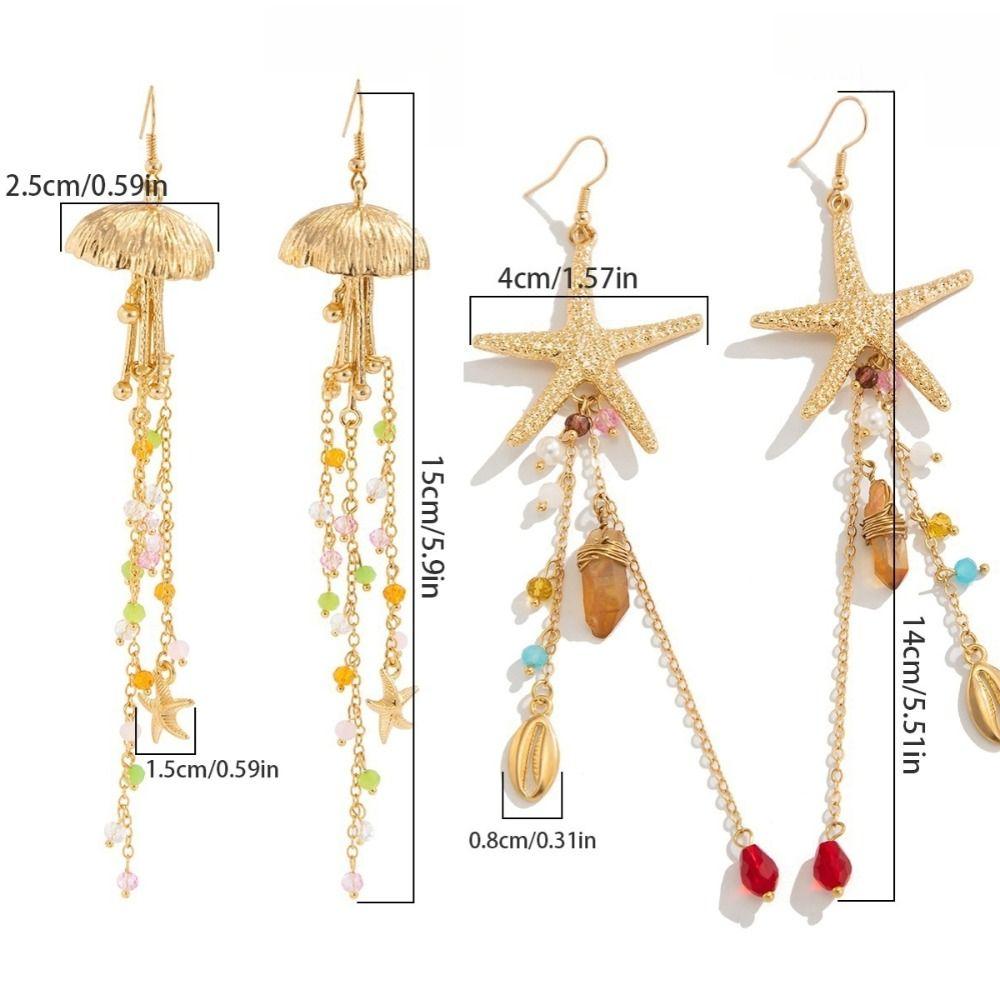 Beads Jellyfish Drop Earrings Tassel Beach Marine Style Earrings Starfish Stud Earrings  Party