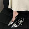 Mary Jane Shoes Comfortable Lightweight Thick Heel Shoes Women's Leather Shoes Fashion Classic Silver Pointed Low Heel Sandals