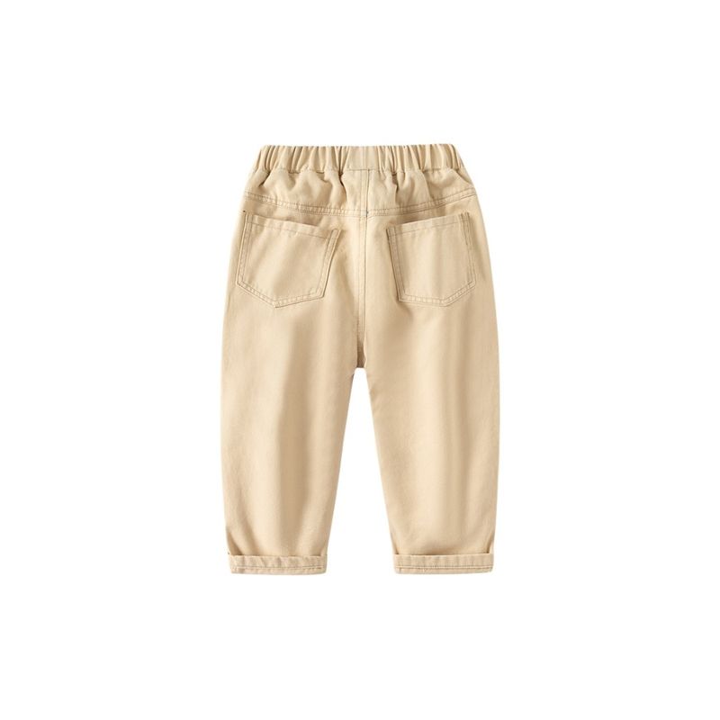 Children's Clothing Spring and Autumn Boys' Casual Pants Kids Solid Color Label Fashion Pants Baby Boys Low-Waist Elastic Waistband Long Pants
