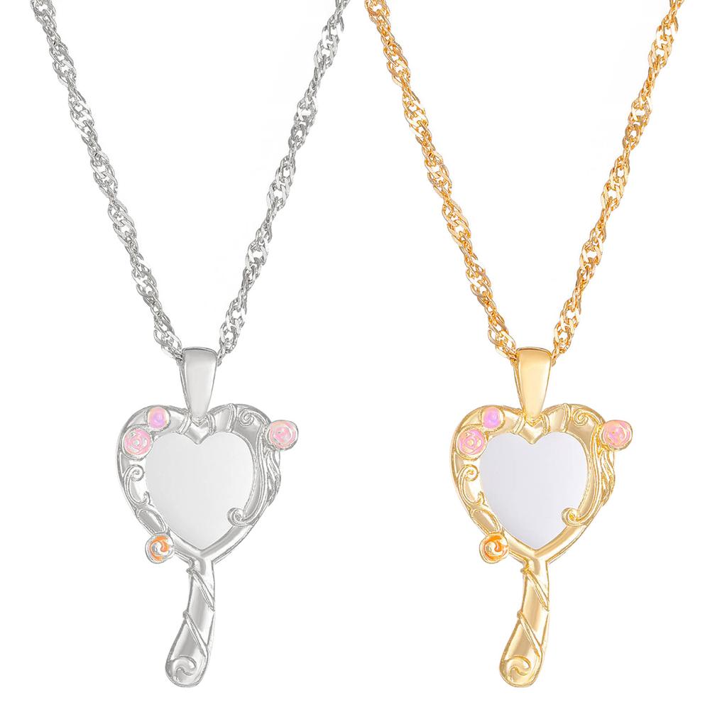 Magic Mirror Necklace for Women Girls Fashion Wedding Party Jewelry Accessories Gold Silver Plated Princess Necklaces