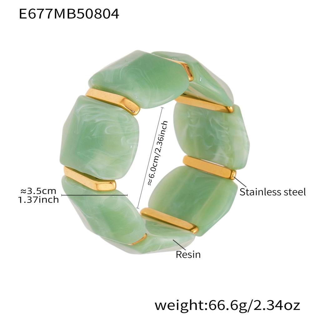18K Gold-Plated Dopamine Resin Bracelet: European & American Light Luxury Fashion, Versatile Wide Band Elastic Design.