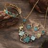 Geometric Vintage Colored Necklace Vintage Square Bracelet Elegant Women Jewelry Set  Party