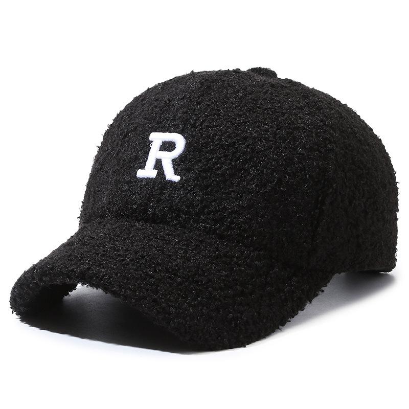 Winter Fuzzy Teddy Baseball Cap R Letter Embroidered 6-Panel Warm Soft Casual Adjustable Outdoor Unisex Custom Hat Manufacturer