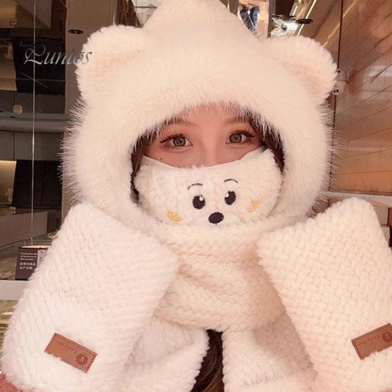 Dámská zimní čepice s integrovaným šátkem a rukavicemi Silná hřejivá umělá kožešina větruodolná Medvěd uši Dekor Plná ochrana Venkovní Cyklistika Turistika Cestování Studená