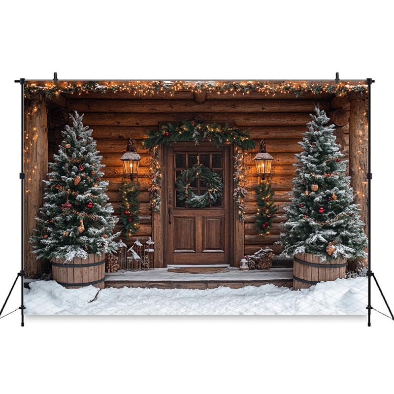 Mocsicka Christmas Photography Backgrounds Winter Snow Decoration Photo Backdrops Xmas Tree Wooden House Pattern Shootin181