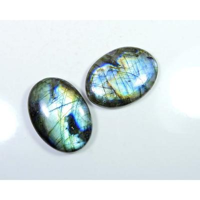 2 Pcs Natural Multi Labradorite Oval Cabochon Loose Gemstone 27X42-28X39 MM SK-1233