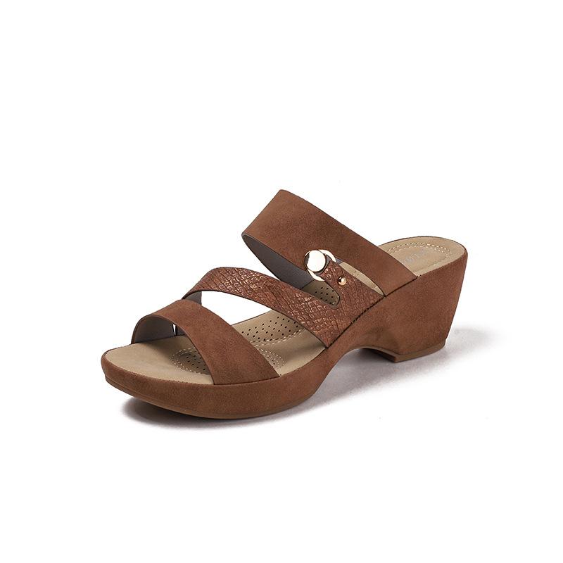 Cool slippers women wear wedge heel thick sole one-word drag summer soft sole non-slip fashion shoes
