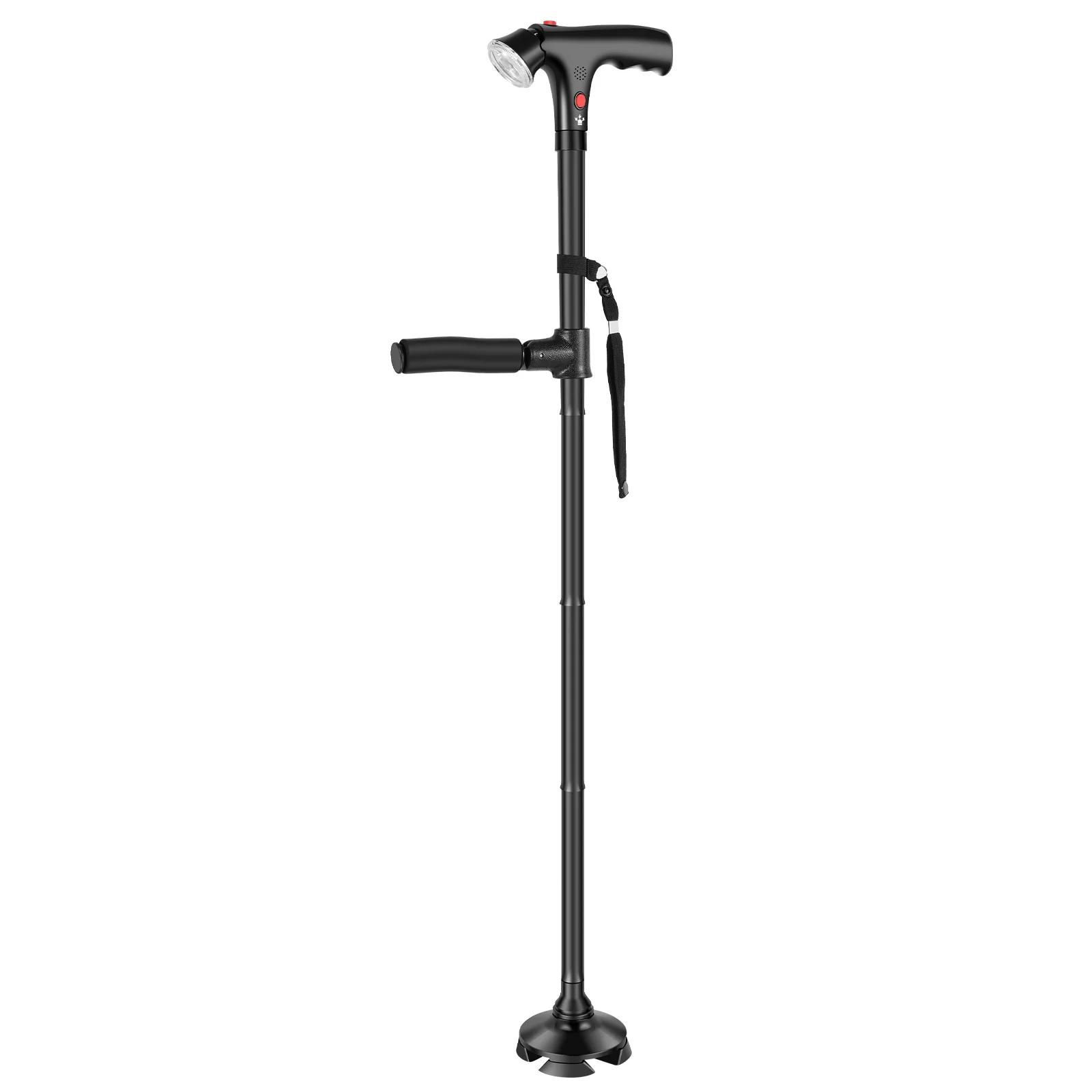 Складная трость Костыли для пожилых людей со светодиодной подсветкой Четырехногая Противоскользящая Телескопическая трость из алюминиевого сплава Фонарик Сигнал SOS