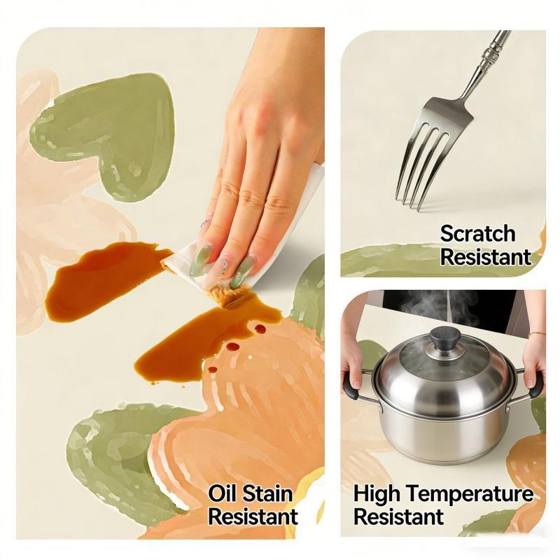 Fresh Floral Rectangle Tablecloth  Kitchen Dining, Waterproof Oil-Proof Non-Stick Botanical Table Cover Home Decor