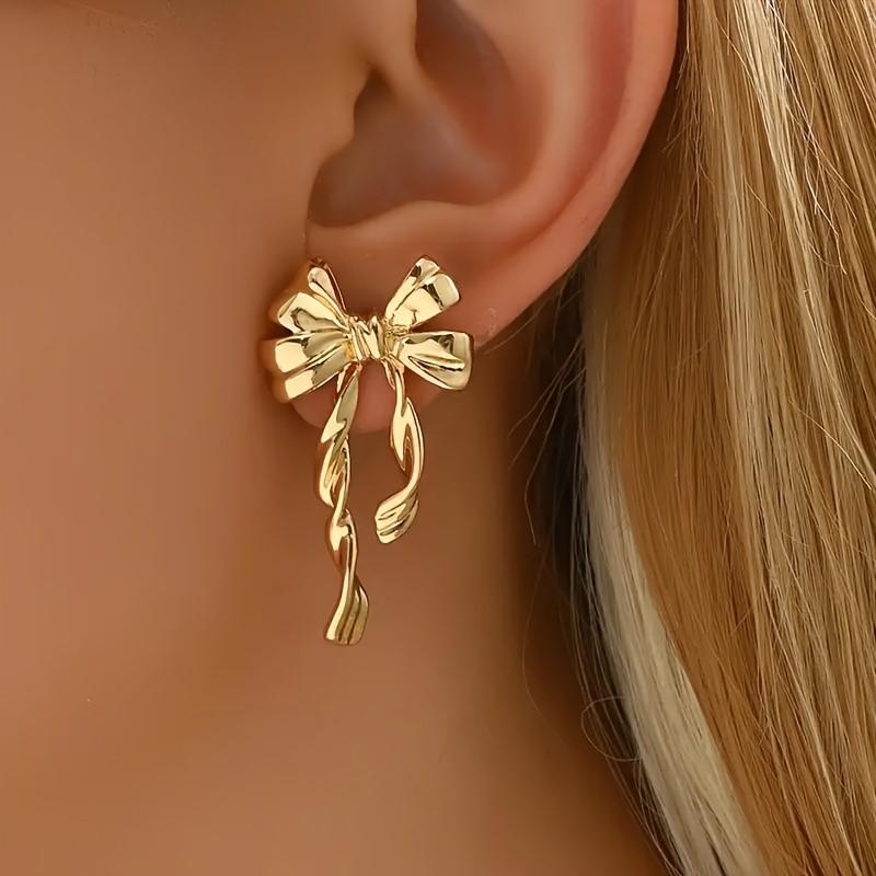 Golden Bowknot Stud Earrings for Women Elegant & Chic Design Personality Earrings Jewelry Gifts