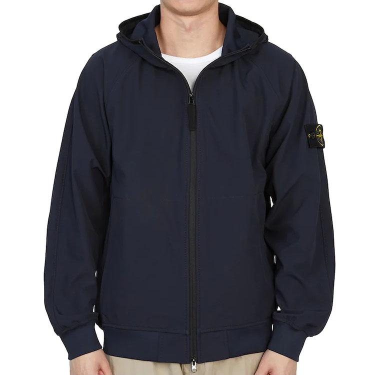 STONE ISLAND Logo Patch Hooded Nylon Jacket Navy Men Outerwear Blue 781540927-V0020