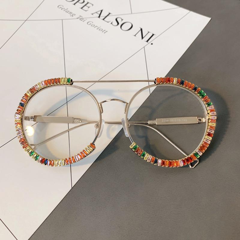 Zircon Oversized Diamond Sunglasses Luxury Round Rhinestones Sun Glasses Women Clear Eyeglasses Shades For Women  Feminino