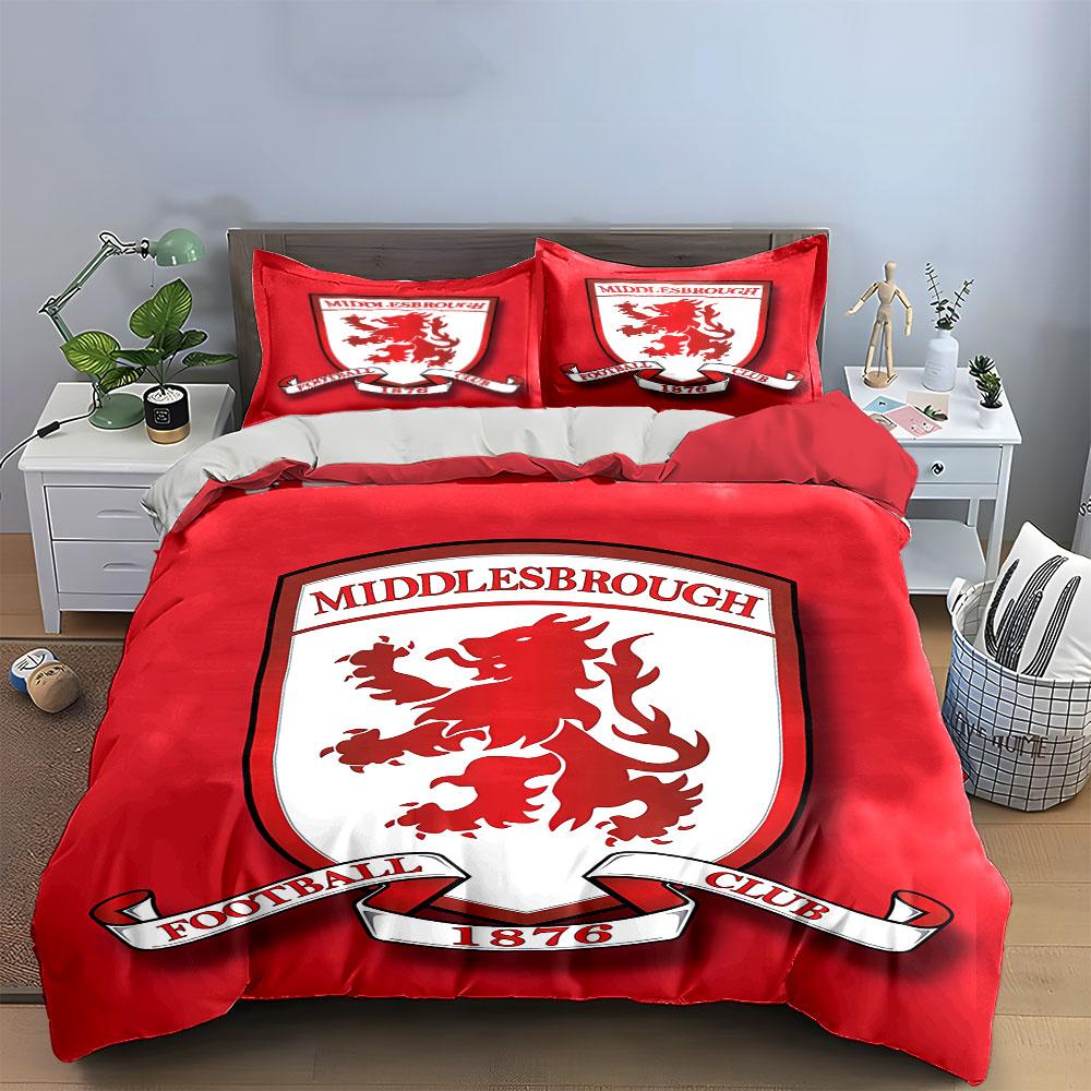 Middlesbrough FC Rotes Bettwäscheset Bettwäsche Bettbezug-Set Bettbezug Kissenbezüge (1 * Bettbezug 2 * Kissenbezüge, ohne Bettdecke)