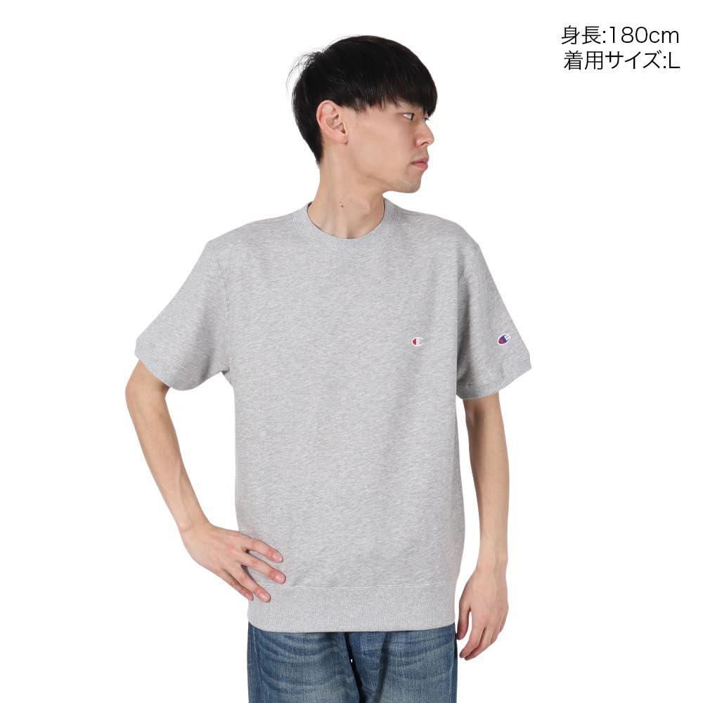 Champion Basic Short Sleeve Crew Neck Sweatshirt with Fleece Lining and Oxford Size XL Men's One-Point Logo, Gray, (C3-Z020)