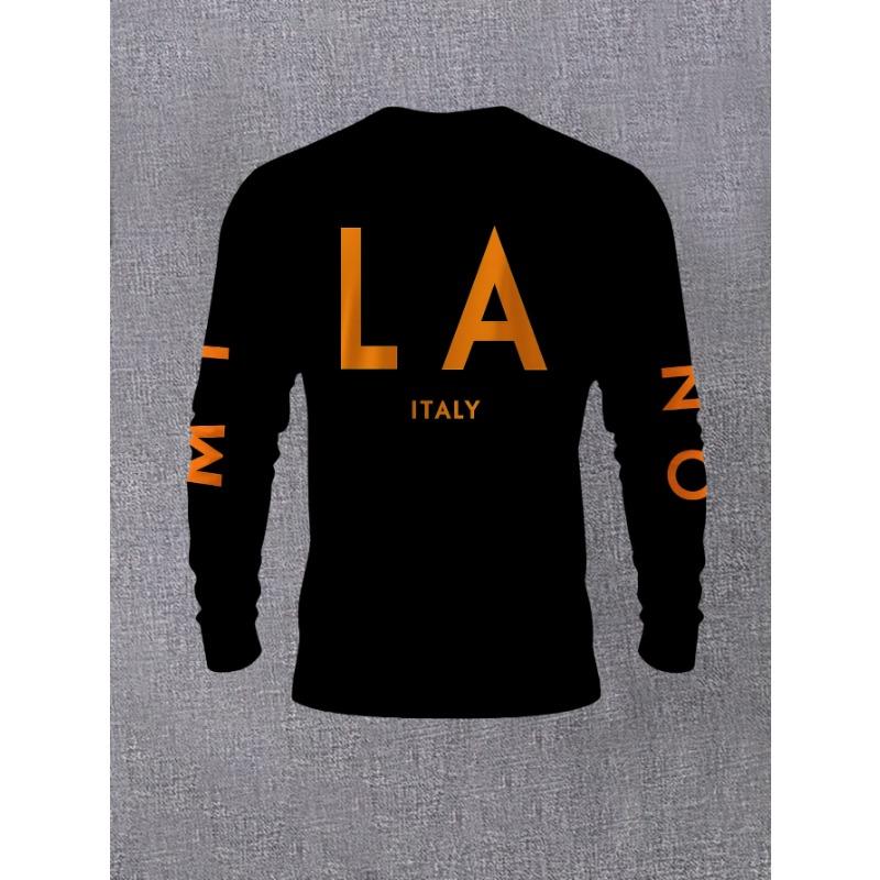 Men'S Round Neck Long Sleeve T-Shirt, Fishing Theme Print Casual Top