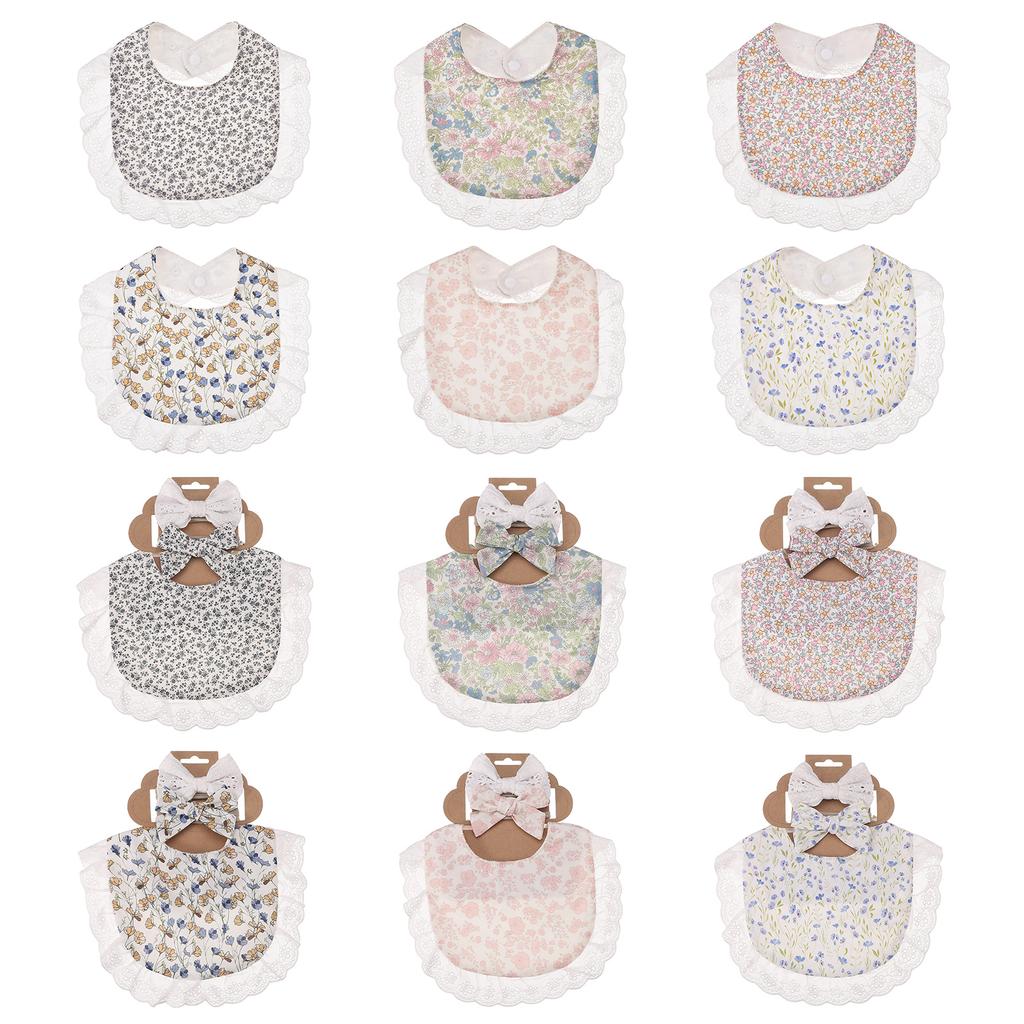 Baby Cotton Bib Flower Print Feeding Towel Water Absorbent Saliva Towel Newborns Burp Cloth With/without Headband