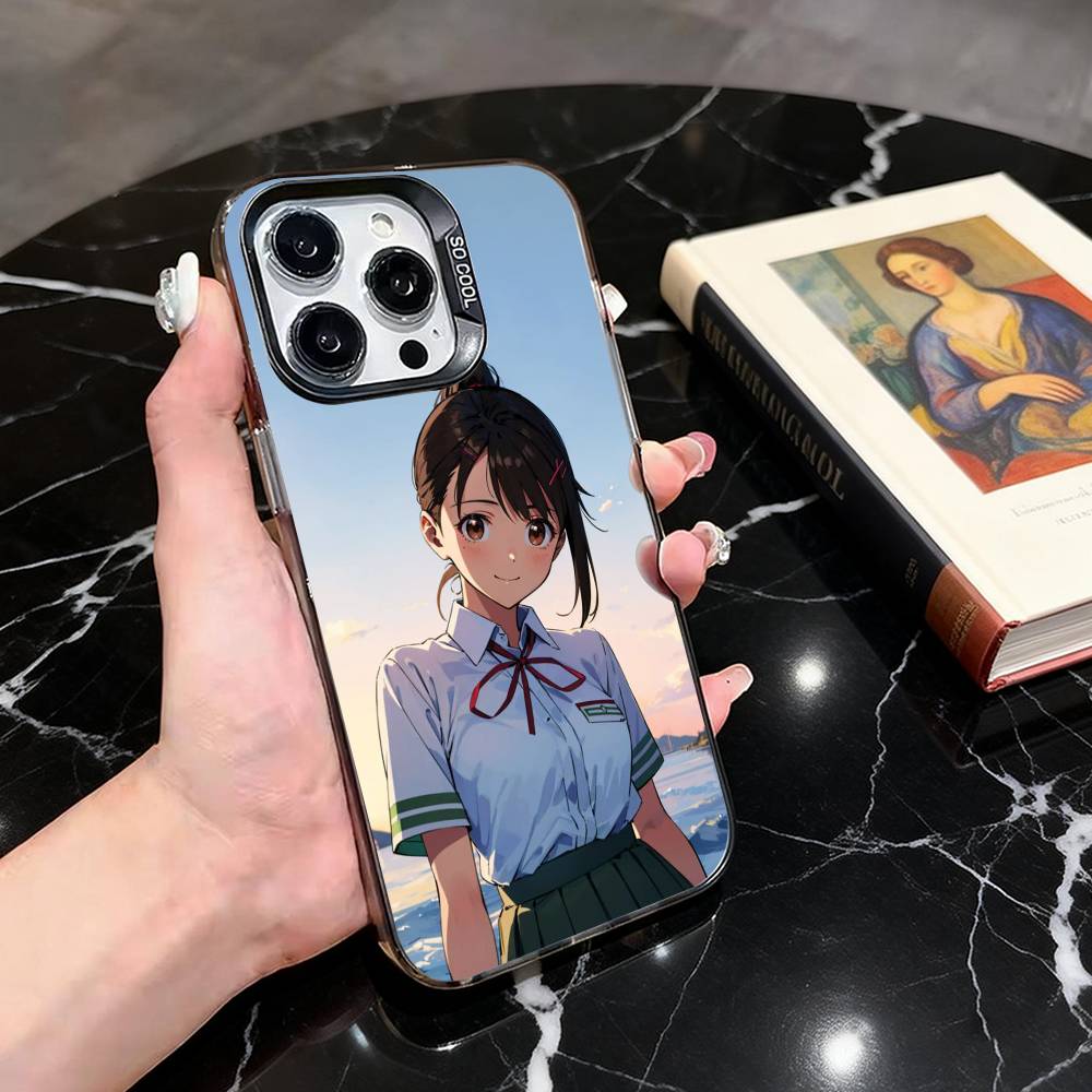 Cute S-Suzume Anime Phone Case For iPhone 17,16,15,14,13,12,11 Plus,Pro Max,XS,Colored Silver Plated Inside Cover