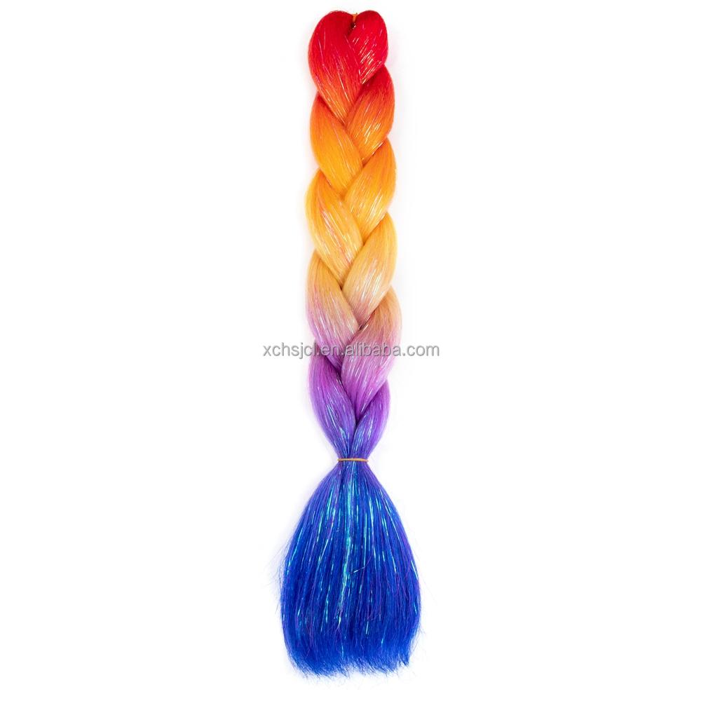 Customized Soft Heat Resistant Fiber Festival Ombre Pure 2 3 4 5 Tone Color Tinsel Glitter Jumbo Braiids
