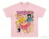 "Vibrant Red Oversized Sailor Moon T-shirt Featuring Multiple Tsukino Usagi Illustrations, Luna Cat, Retro 'Sailor Moon' Text and Vintage Anime