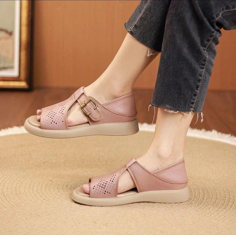 

2025 summer new thick-soled open-toed sandals female mother one-word buckle comfortable casual flat-soled hollowed-out sandals 40 светло-фиолетовый