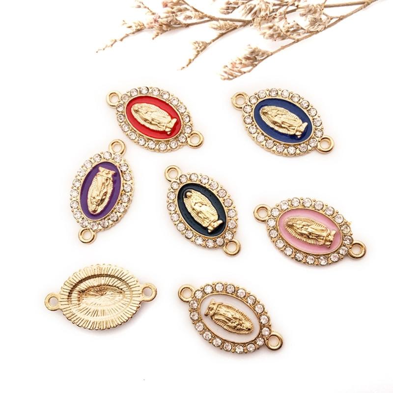 Virgin Mary Charms for Jewelry Making Enamel Mix Color Rhinestones Pendants for Jewelry Necklace Bracelet Making