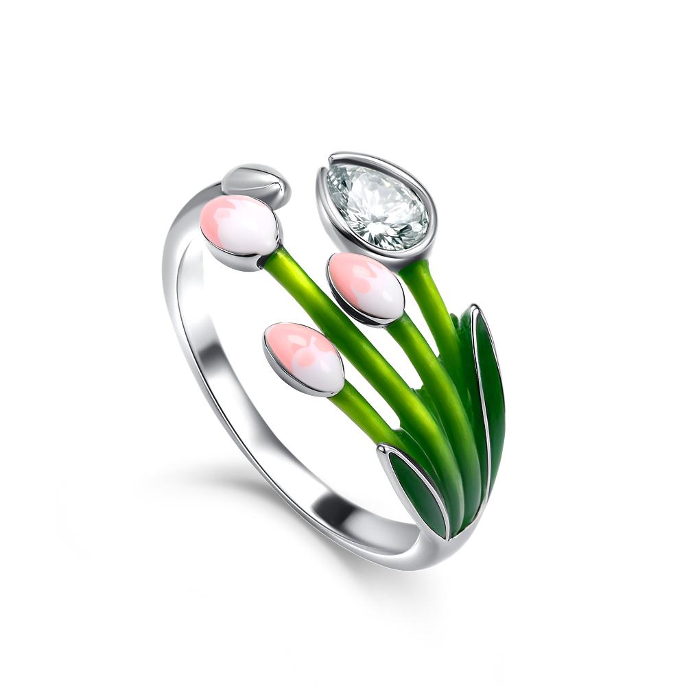 925 Silver Enamel Cartoon Cat Elephant Rabbit Tulip Pattern Ring for Women Jewelry Open Design Wedding Party Fashion Gift
